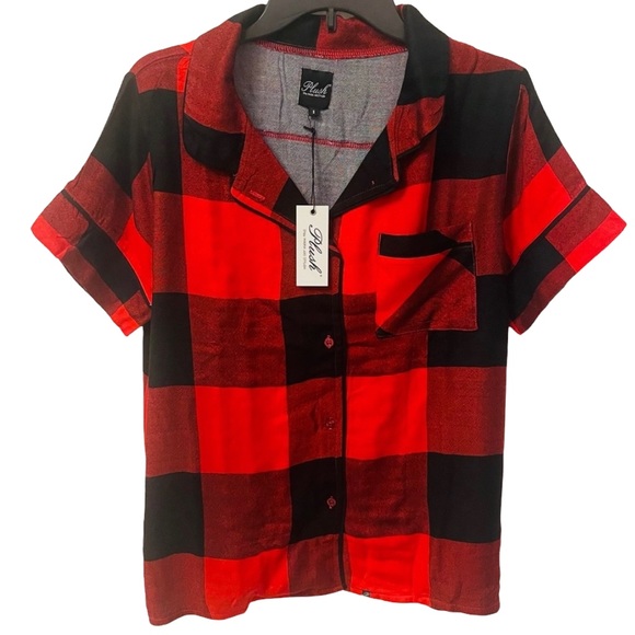 NIP Plush Revolve Ultra Soft Buffalo Plaid Pajama PJ Set Red Black Womens XS S L - Picture 2 of 11